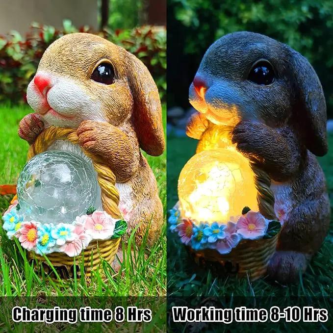 Solar Rabbit Garden Outdoor Statues,Resin Rabbit Figurine Carrying Flower Basket and Magic Orb with Solar LED Lights, Lawn Decor Outdoor Statue for Patio, Balcony, Yard Ornament by GreenHaven Gardens