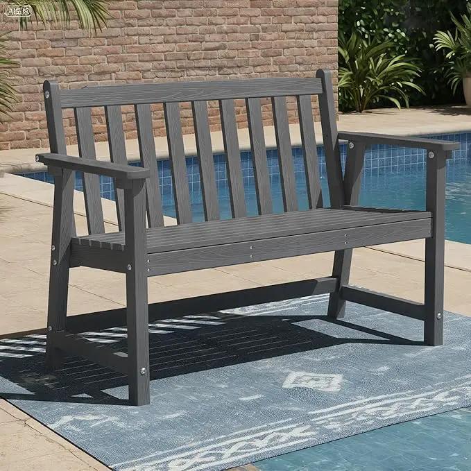 Ciokea 44" Outdoor Bench, HDPE Weatherproof Garden Bench, 2-Person Porch Benches with 550 Lbs, Waterproof Patio Benches for Outside Balcony Deck Backyard, Dark Grey by GreenHaven Gardens