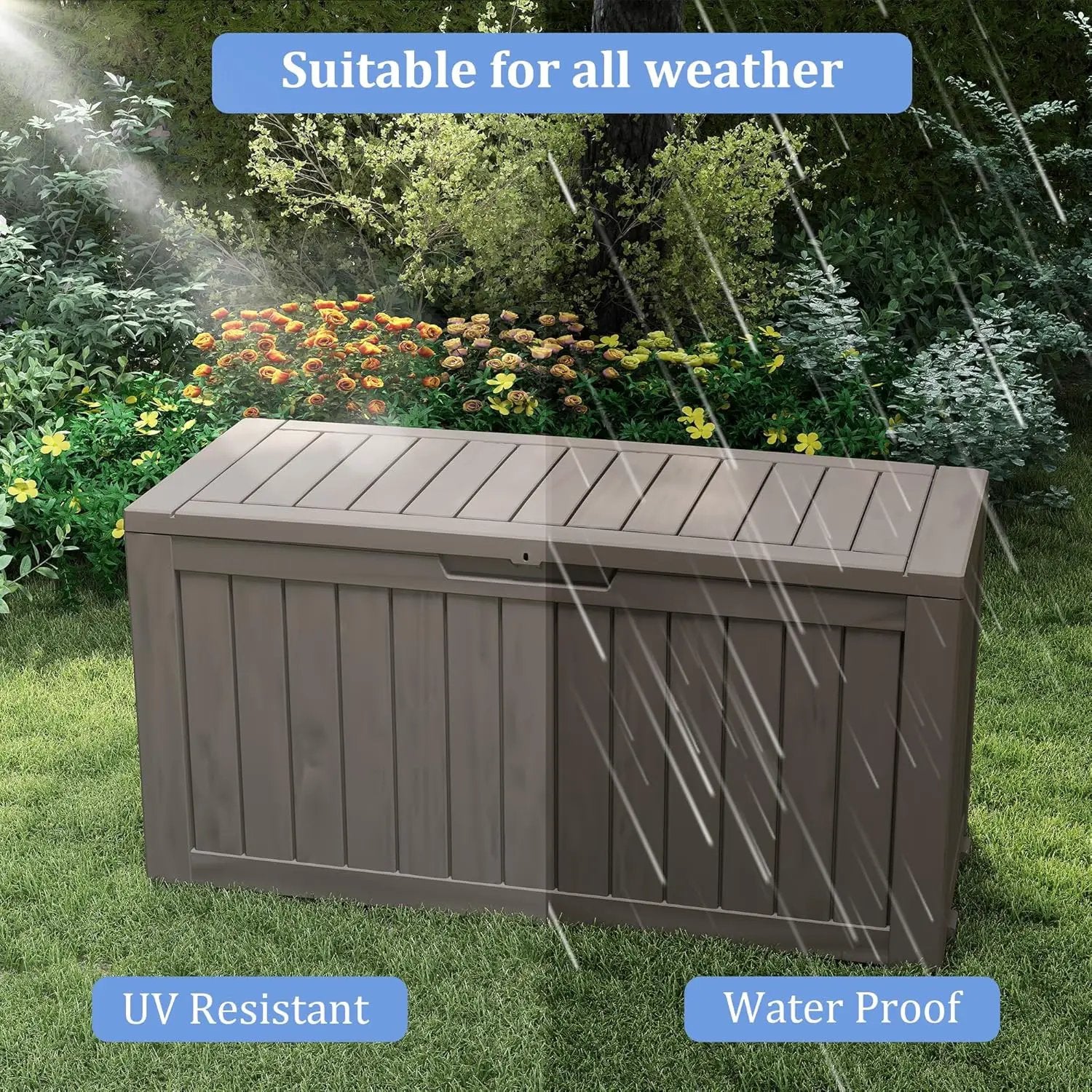 75 Gallon Waterproof Large Resin Deck Box Indoor/Outdoor Lockable Storage Container and Seating for Garden, Pool, and Patio (75 Gallon, Grey) by GreenHaven Gardens