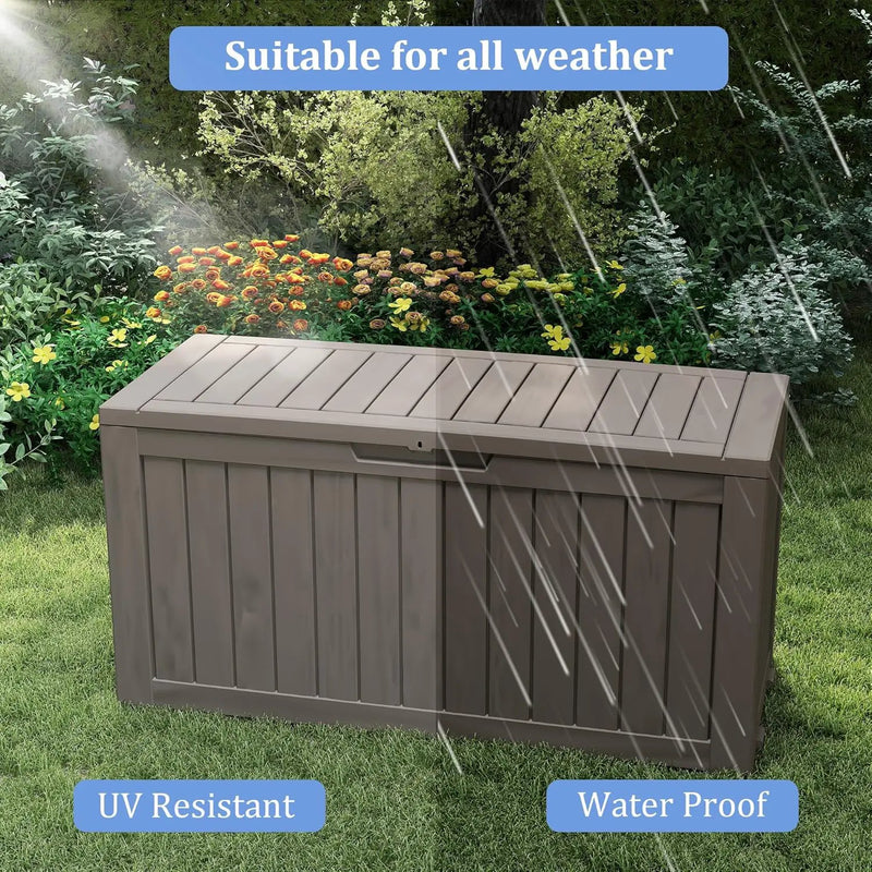 75 Gallon Waterproof Large Resin Deck Box Indoor/Outdoor Lockable Storage Container and Seating for Garden, Pool, and Patio (75 Gallon, Grey) by GreenHaven Gardens