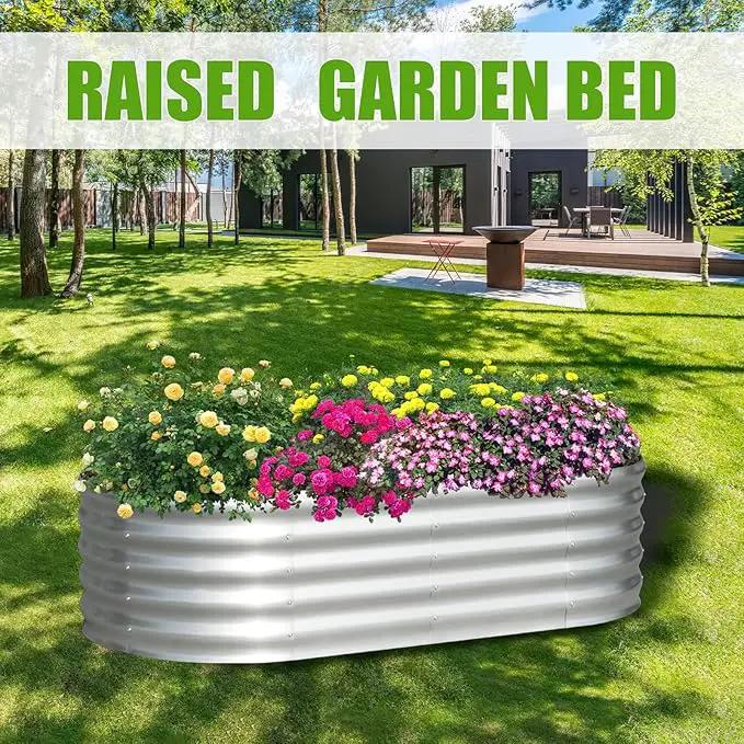 SnugNiture Galvanized Raised Garden Bed, 8x4x1.5ft Oval Metal Planter Box for Planting Outdoor Plants Vegetables by GreenHaven Gardens
