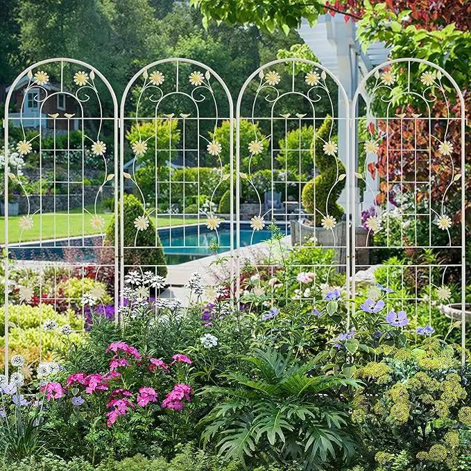 LZRS 4 Pack 71x20in Rustic Iron Arch Decoration Garden Trellis with Black Metal Coating – Perfect for Supporting Climbing Plants Outdoor, Roses, Vines, Flowers, and Vegetables. by GreenHaven Gardens