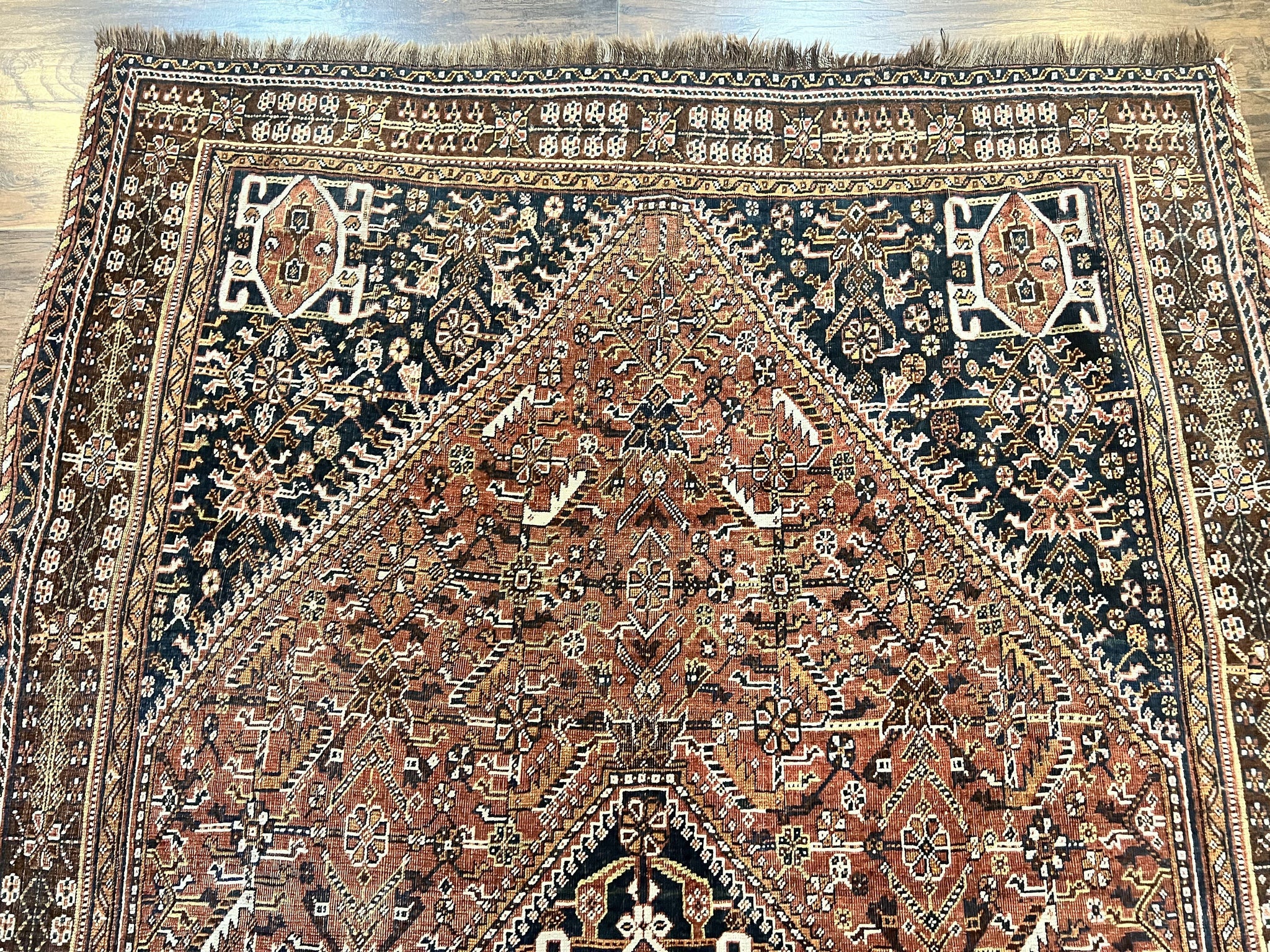 Antique Persian Shiraz Tribal Rug 6x8, Geometric Rug, Wool Handmade Hand Knotted Carpet, Red Blue by Jewel Rugs