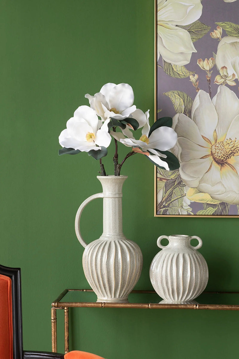 9x9x10' Decorative Round Ceramic Flower Vase with Small Handles and Textured Motif, Gold by HouseOfZazla