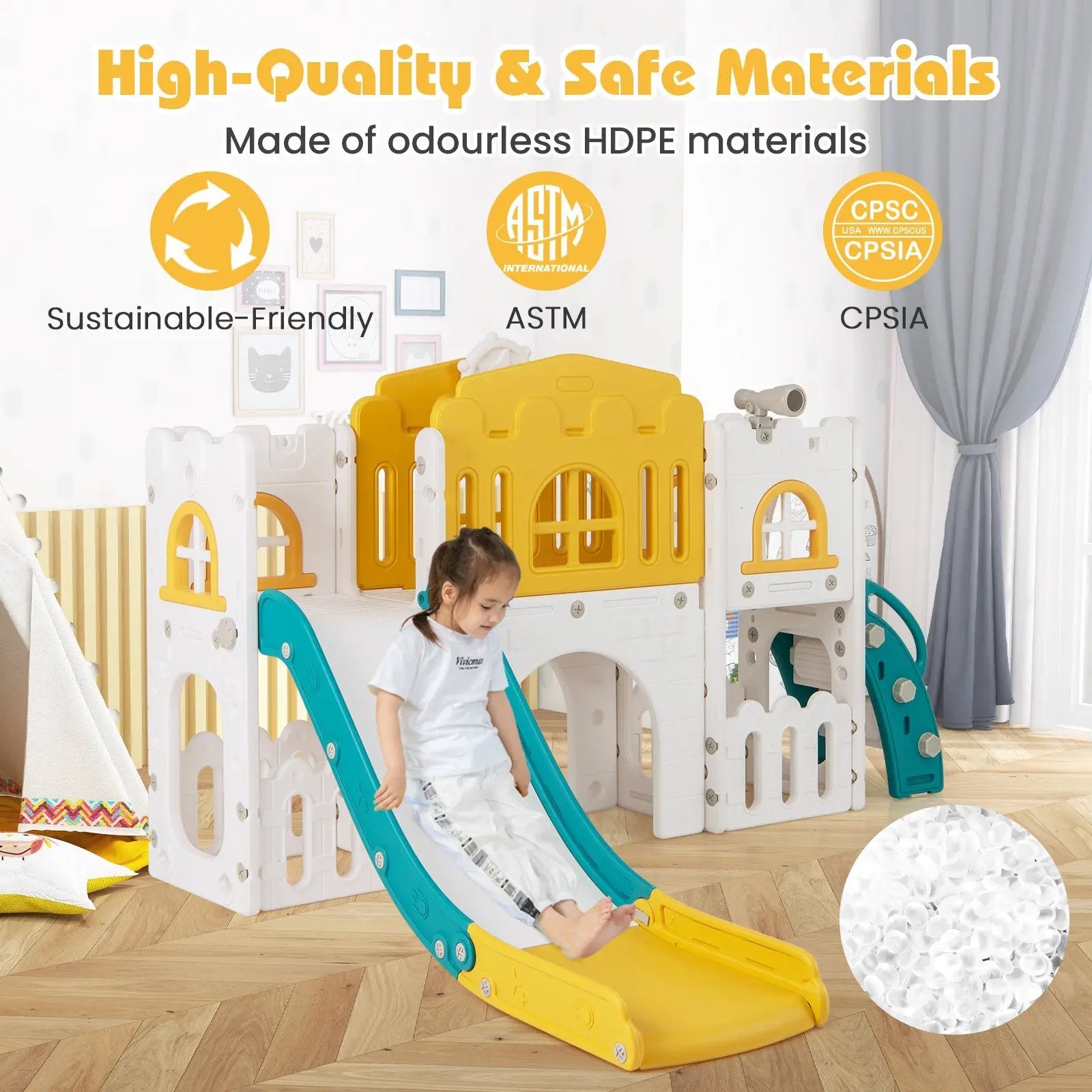 All-in-1 Toddler Slide Playset Playground with Tunnel and Ladder and Basketball by DirectDeals