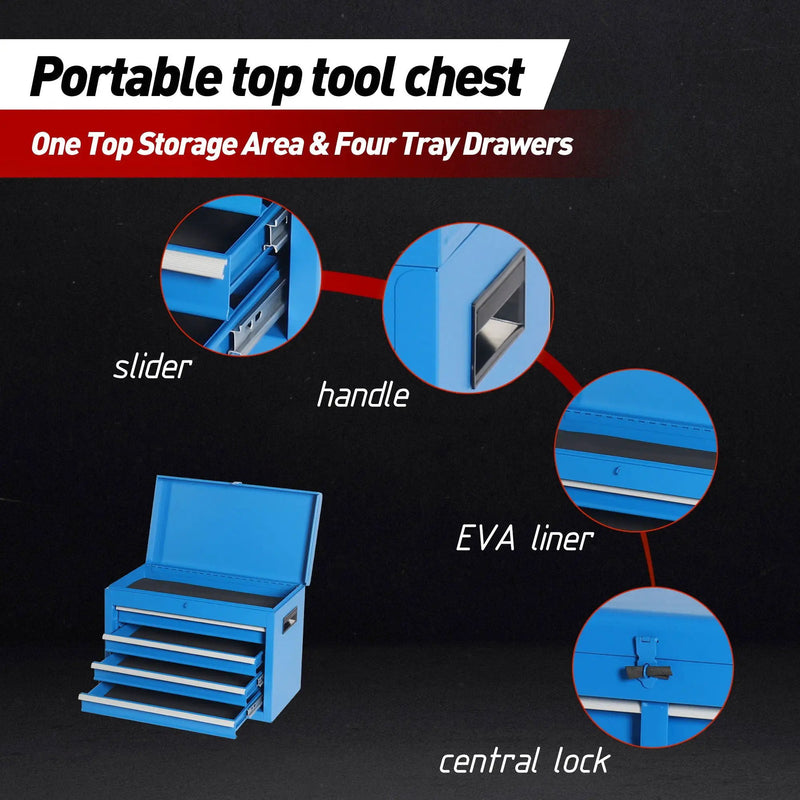 Tool Chest, 5 Drawer Rolling Tool Storage Cabinet With Detachable Top Tool Box, Liner, Universal Lockable Wheels, Adjustable Shelf, Locking Mechanism, Metal Tool Cart For Garage Workshop by HouseOfZazla