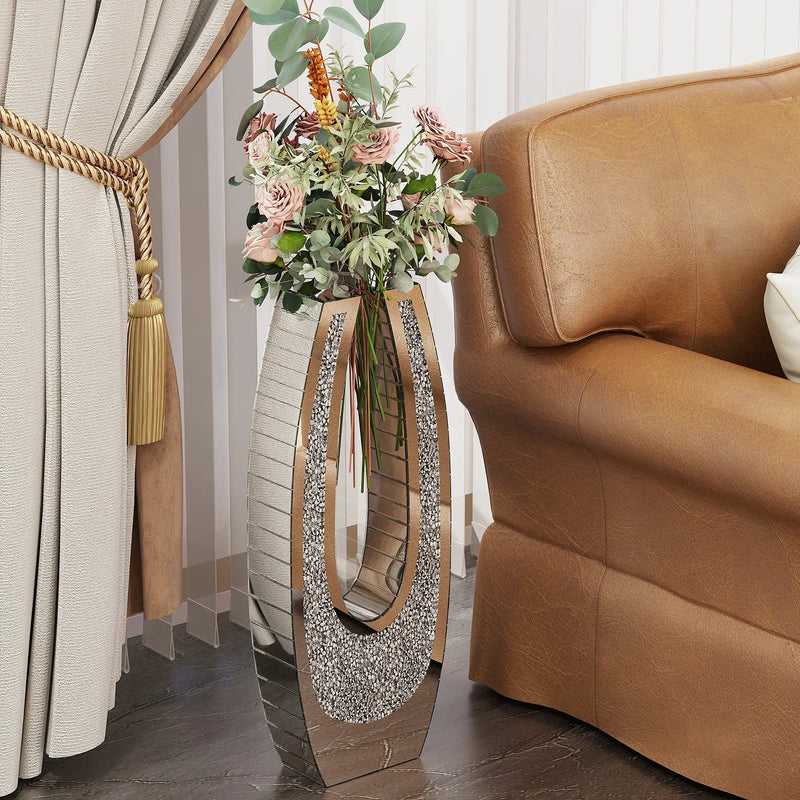 24.01" U-Shaped Floor Vase Shattered Diamond Mirror Surface by HouseOfZazla