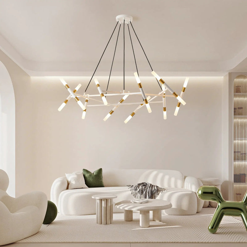 41" White & Golden Modern Chandelier Light Fixture by HouseOfZazla