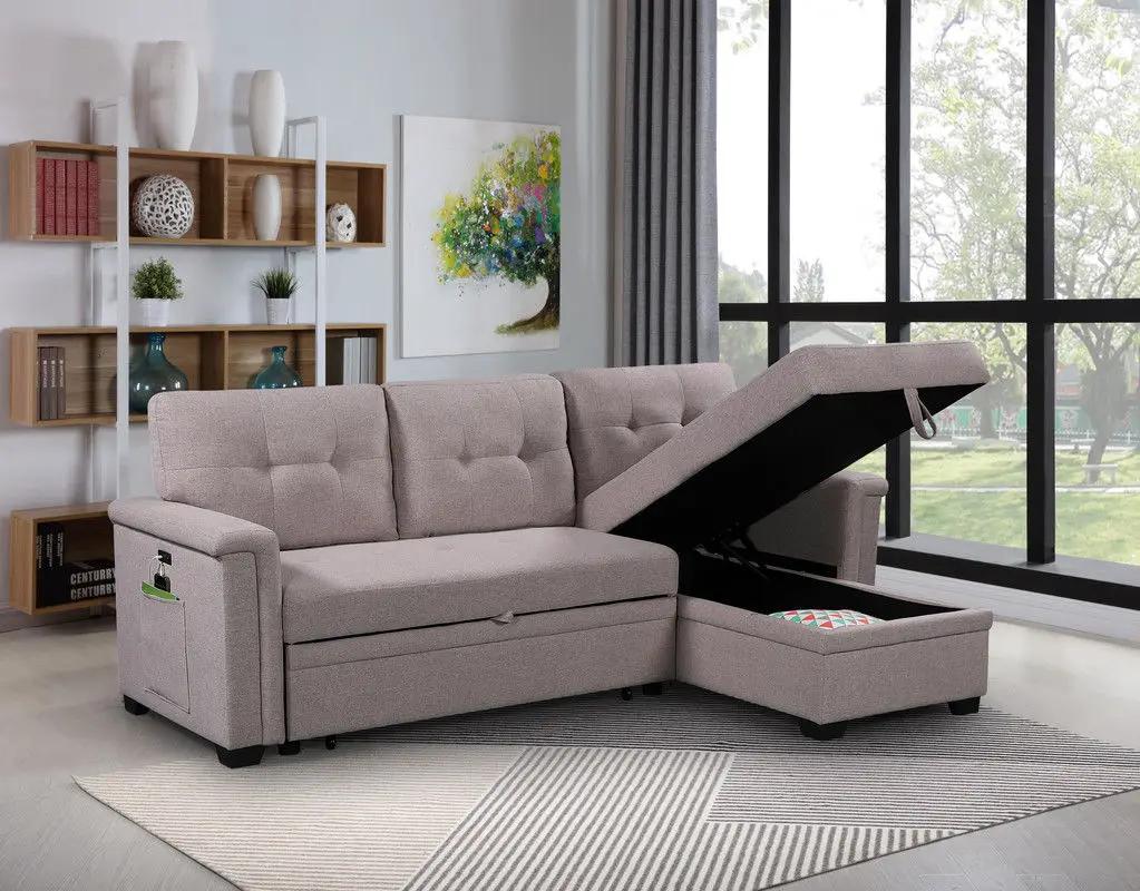 Ashlyn - Reversible Sleeper Sectional Sofa With Storage Chaise, USB Charging Ports And Pocket by HouseOfZazla