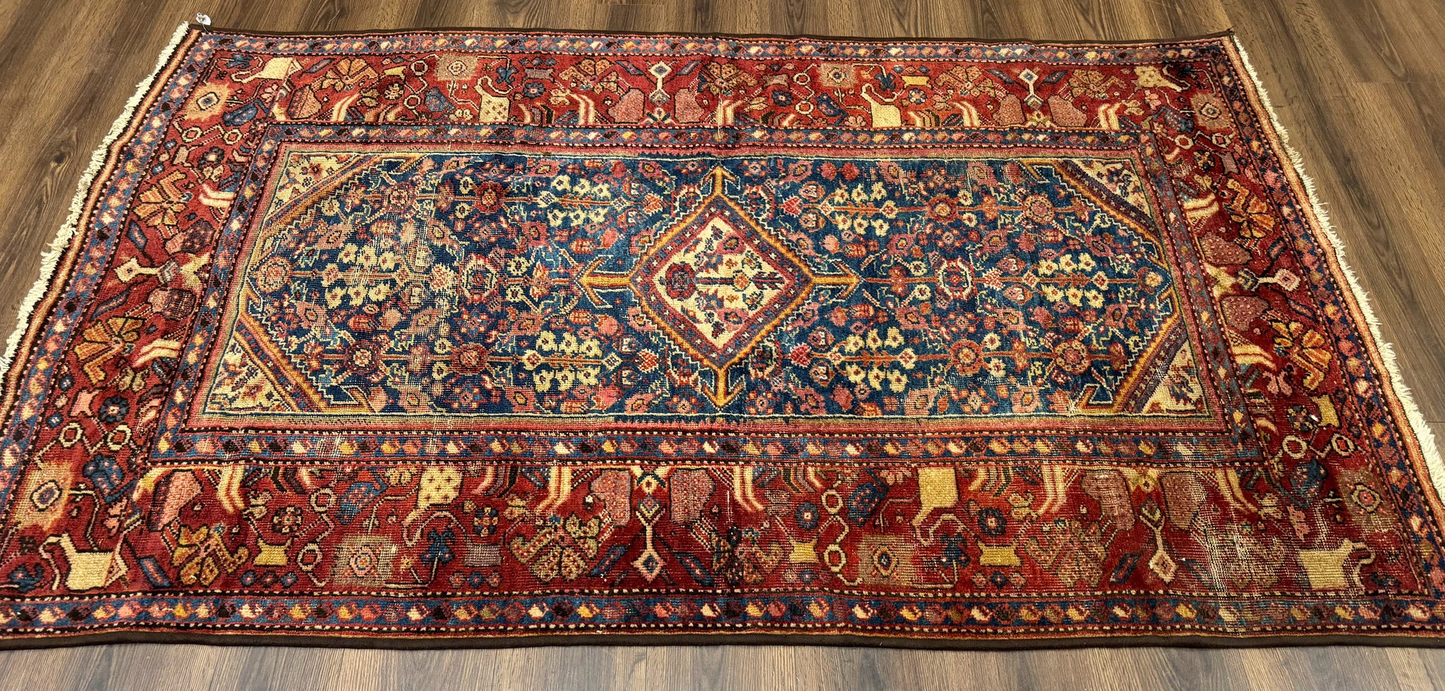 Antique Persian Rug 4x7, Blue and Red Malayer Carpet, Rare by Jewel Rugs