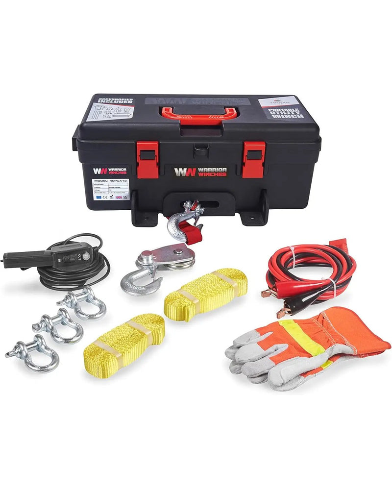 Trojan Portable 12v Electric Winch 4,000lbs - ATV/UTV Winch with Synthetic Rope, Easy to Carry, No Installation – Ideal for Truck, Off by Selzalot