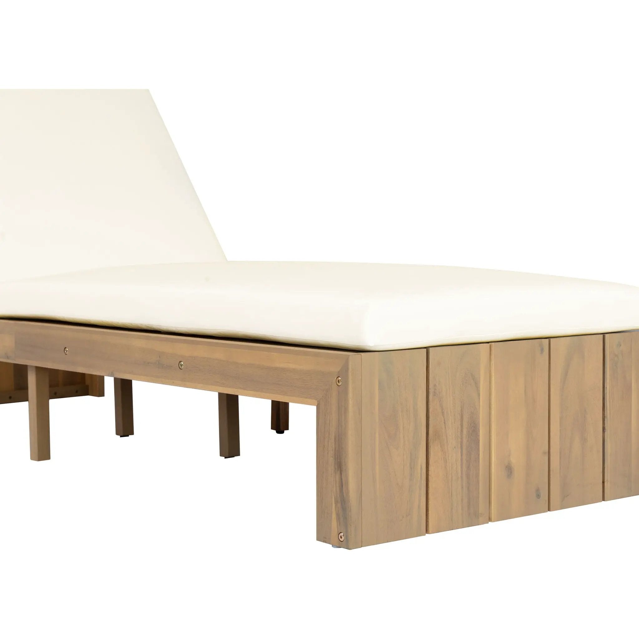 Adjustable Outdoor Chaise Lounge Patio Recliner - Beige / Light Teak by HouseOfZazla