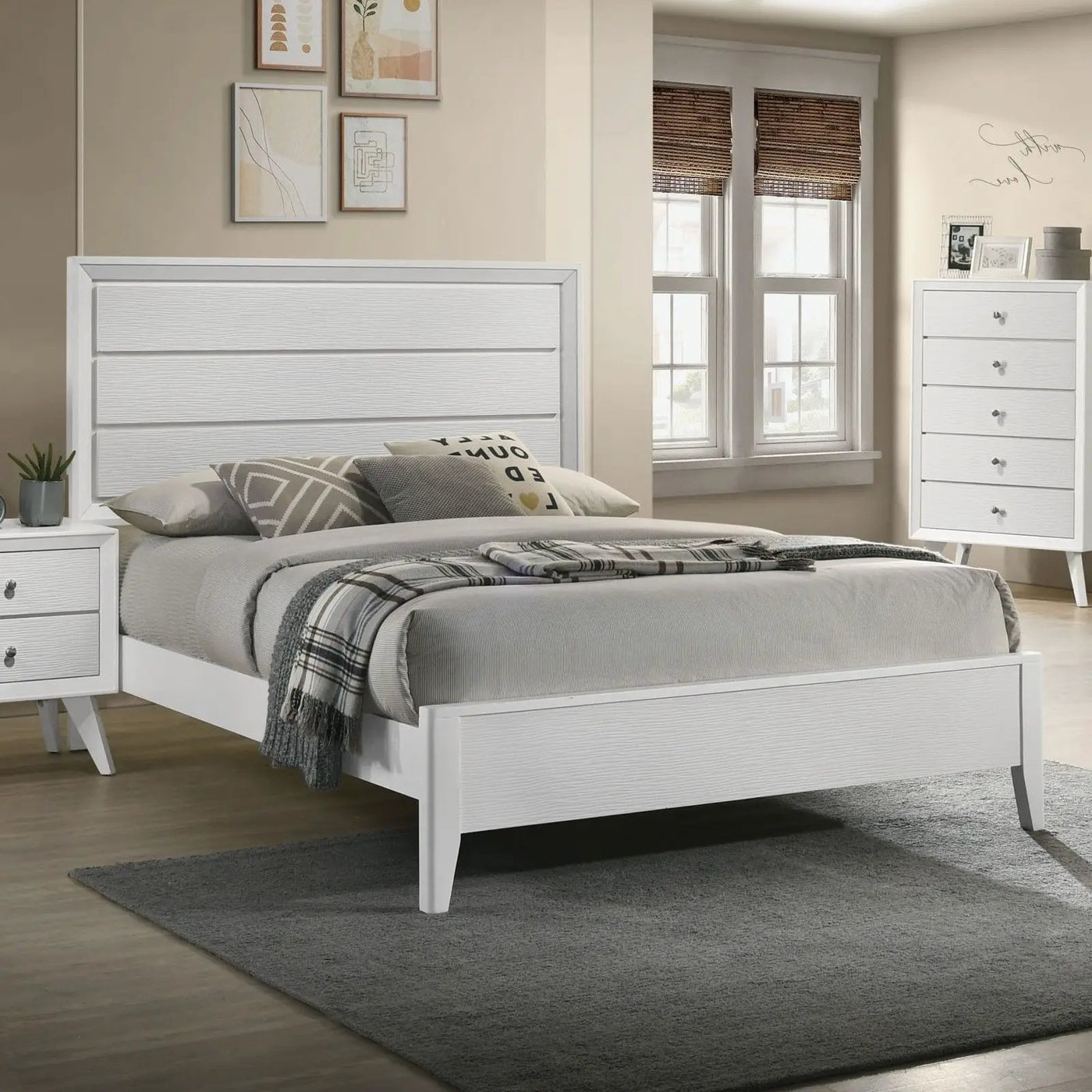 Modern Bed Frame With Wave Texture Headboard And Angled Legs by HouseOfZazla