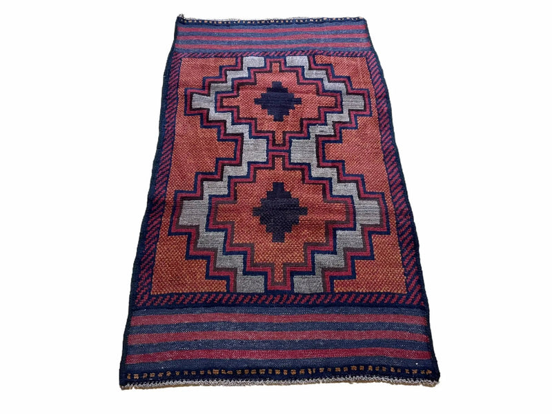 3X5 Vintage Handmade Tribal Wool Rug Balouchi Rug Afghan Rug Red 2' 8" X 4' 8" by Jewel Rugs