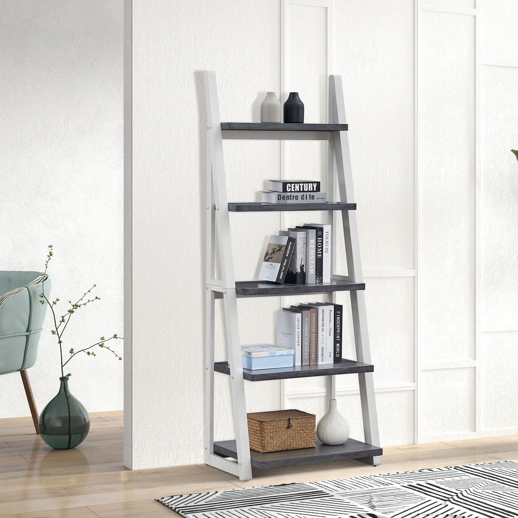 5-Tier Ladder Shelf with Rubber Wood Frame by HouseOfZazla
