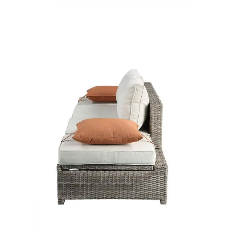 Salena - Patio Sofa With 2 Pillows & Ottoman - Beige Fabric & Gray Wicker by Unique Piece Furniture