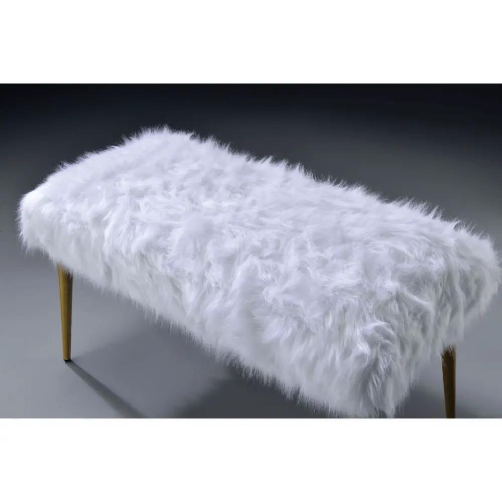 Bagley II - 20" Bench - White Faux Fur & Gold by Unique Piece Furniture
