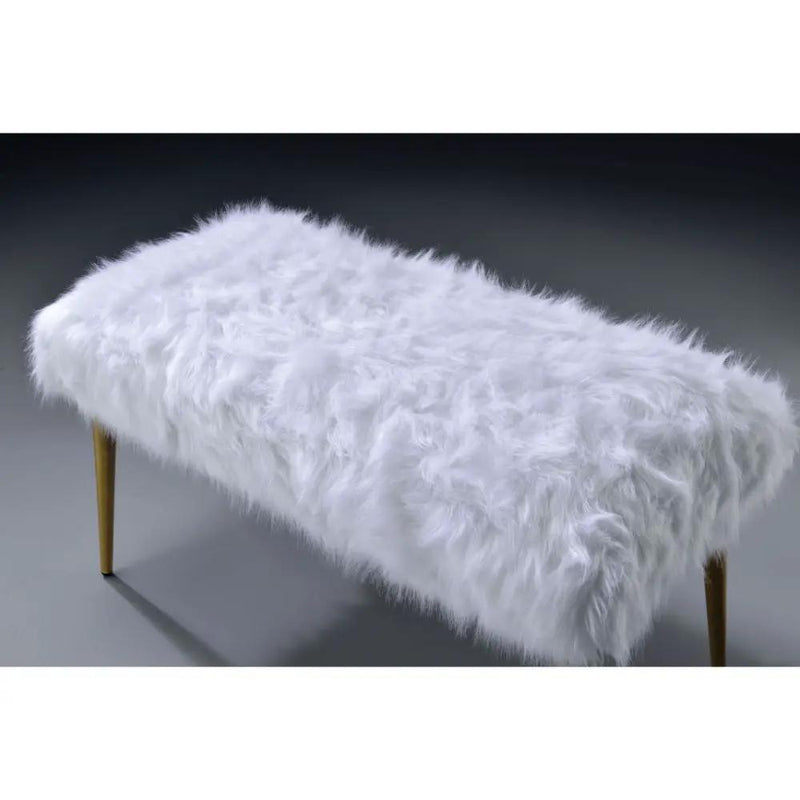 Bagley II - 20" Bench - White Faux Fur & Gold by Unique Piece Furniture