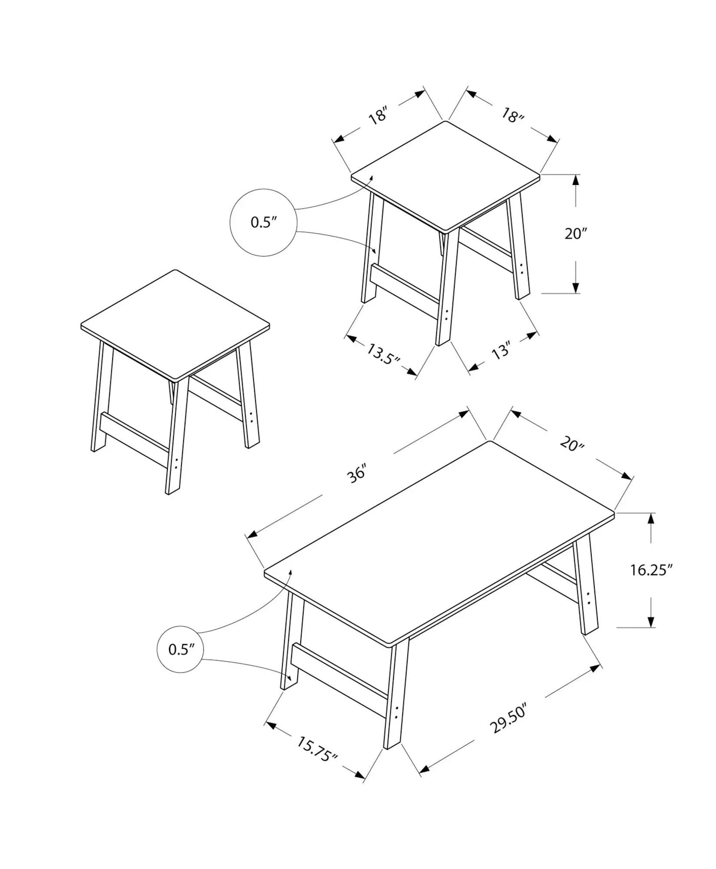 Table Set, Coffee, End, Side, Accent, Living Room Transitional (Set of 3) by Unique Piece Furniture