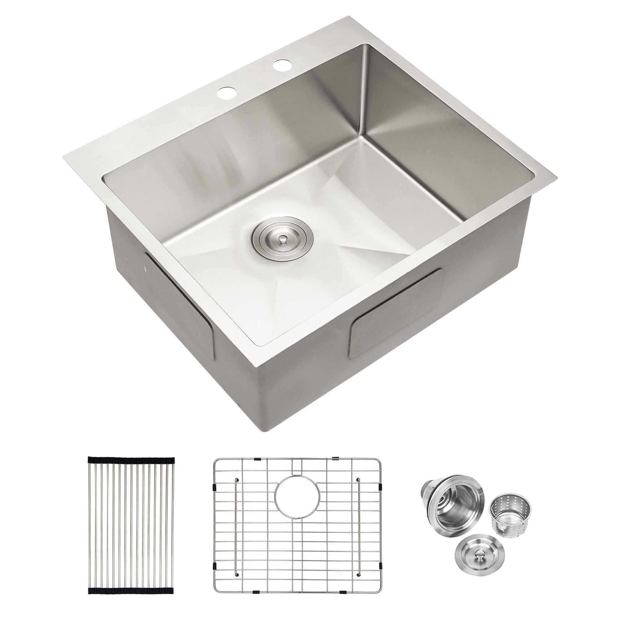 Drop In Kitchen Sink, 16 Gauge Stainless Steel, Single Bowl, Topmount Basin by HouseOfZazla