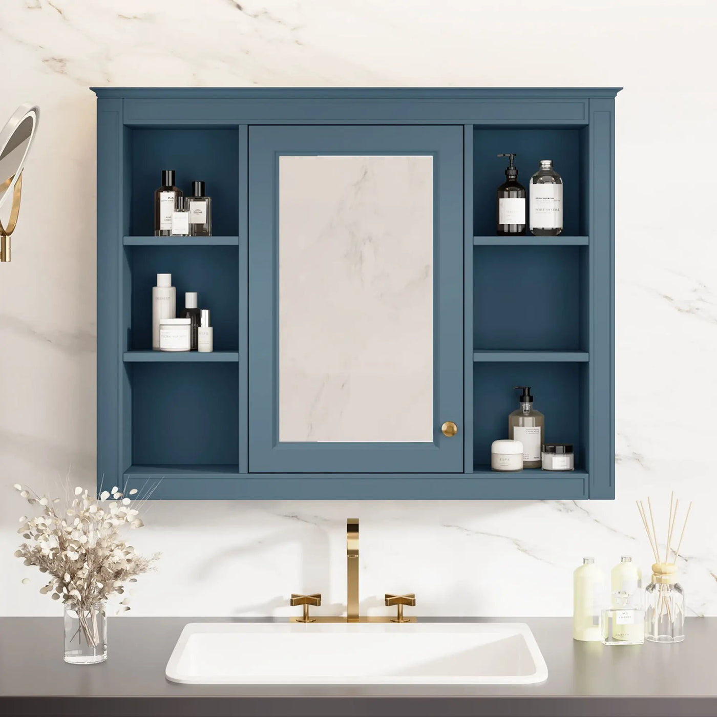 Wall Mounted Medicine Cabinet With Mirror, Storage Cabinet Featuring 6 Open Shelves And Adjustable Interior by Unique Piece Furniture