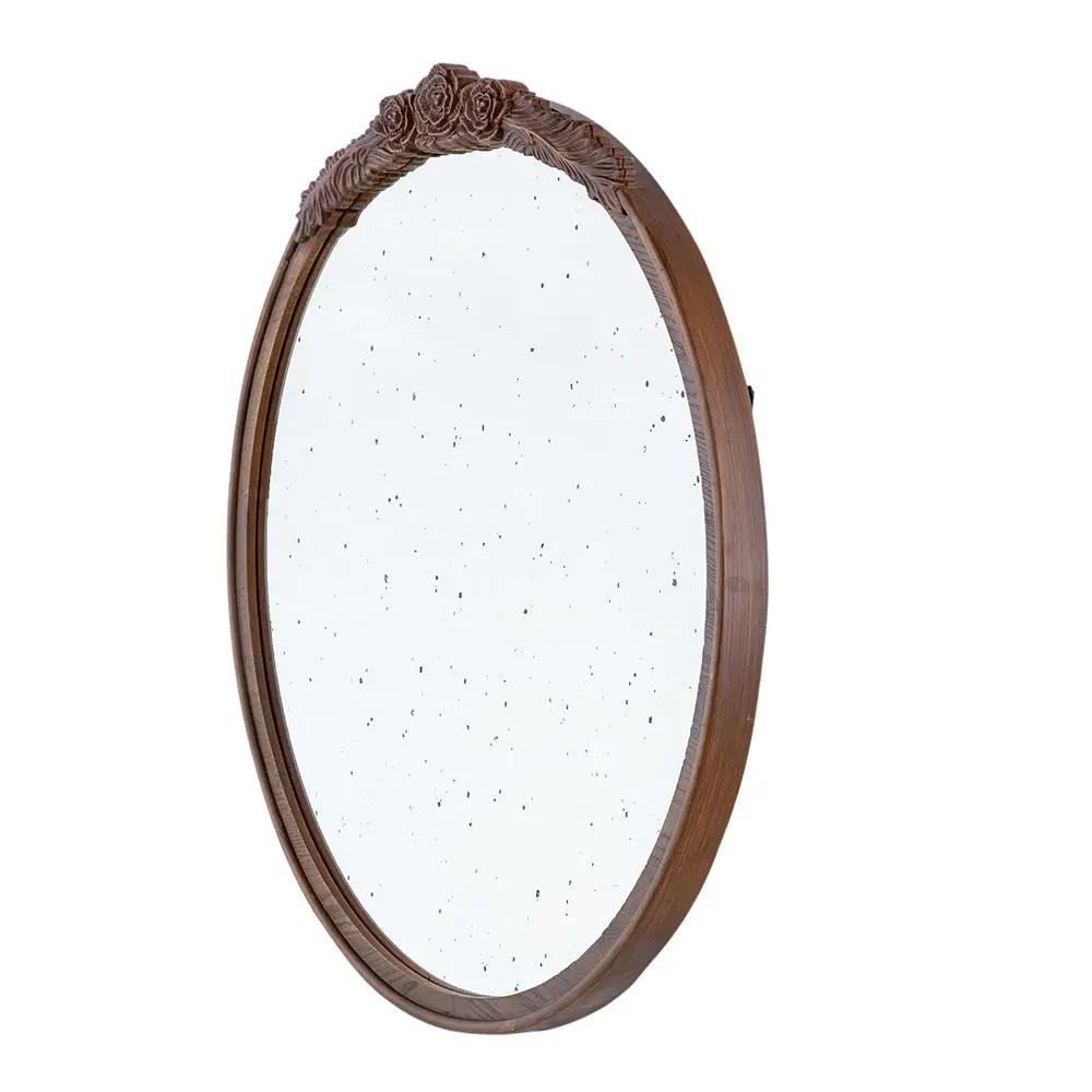 Round Hand Carved Rose Antique Mirror Frame, Wall Mirror For Live Space by Unique Piece Furniture