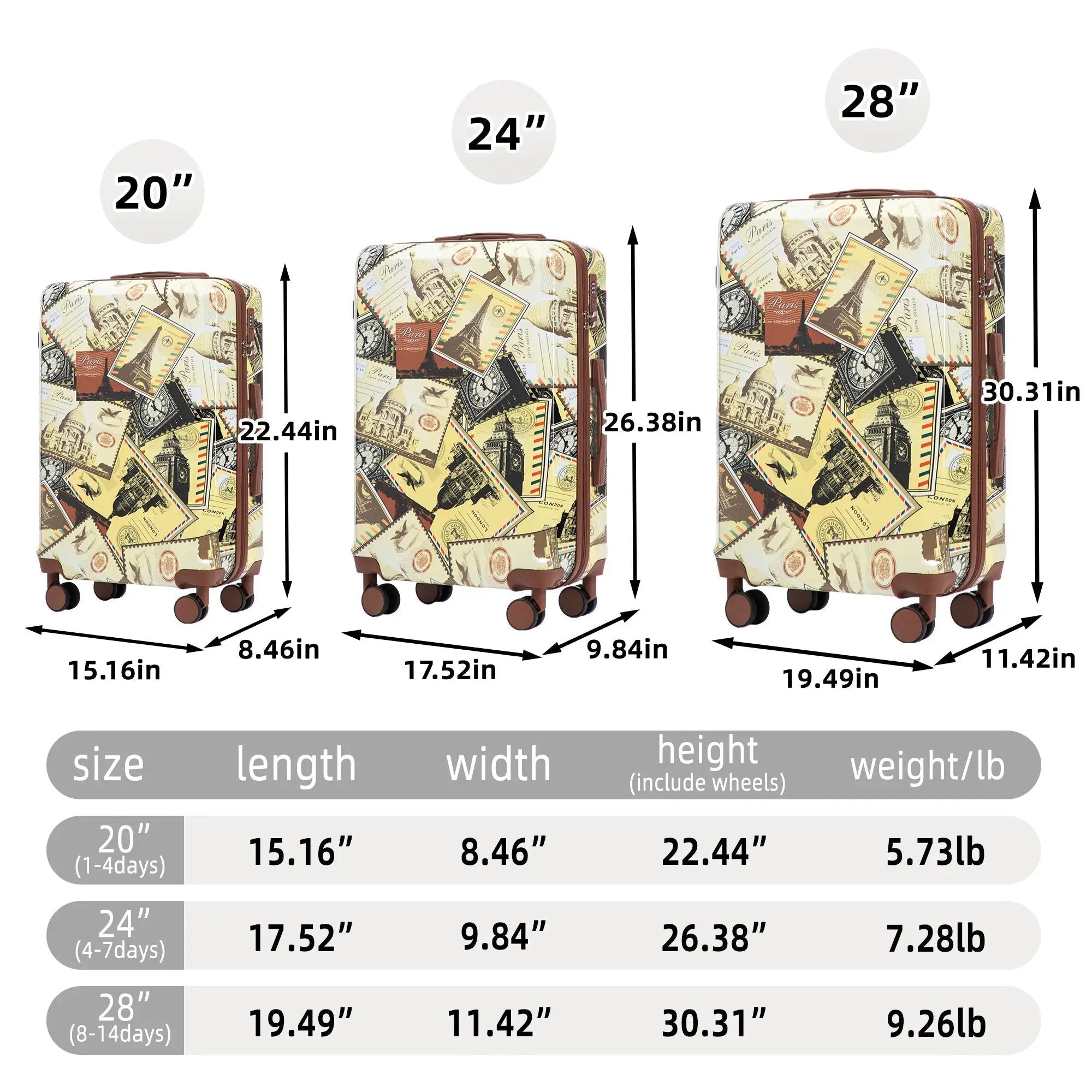3-Piece PC Spinner Wheel Luggage Set with Printed Pattern by HouseOfZazla