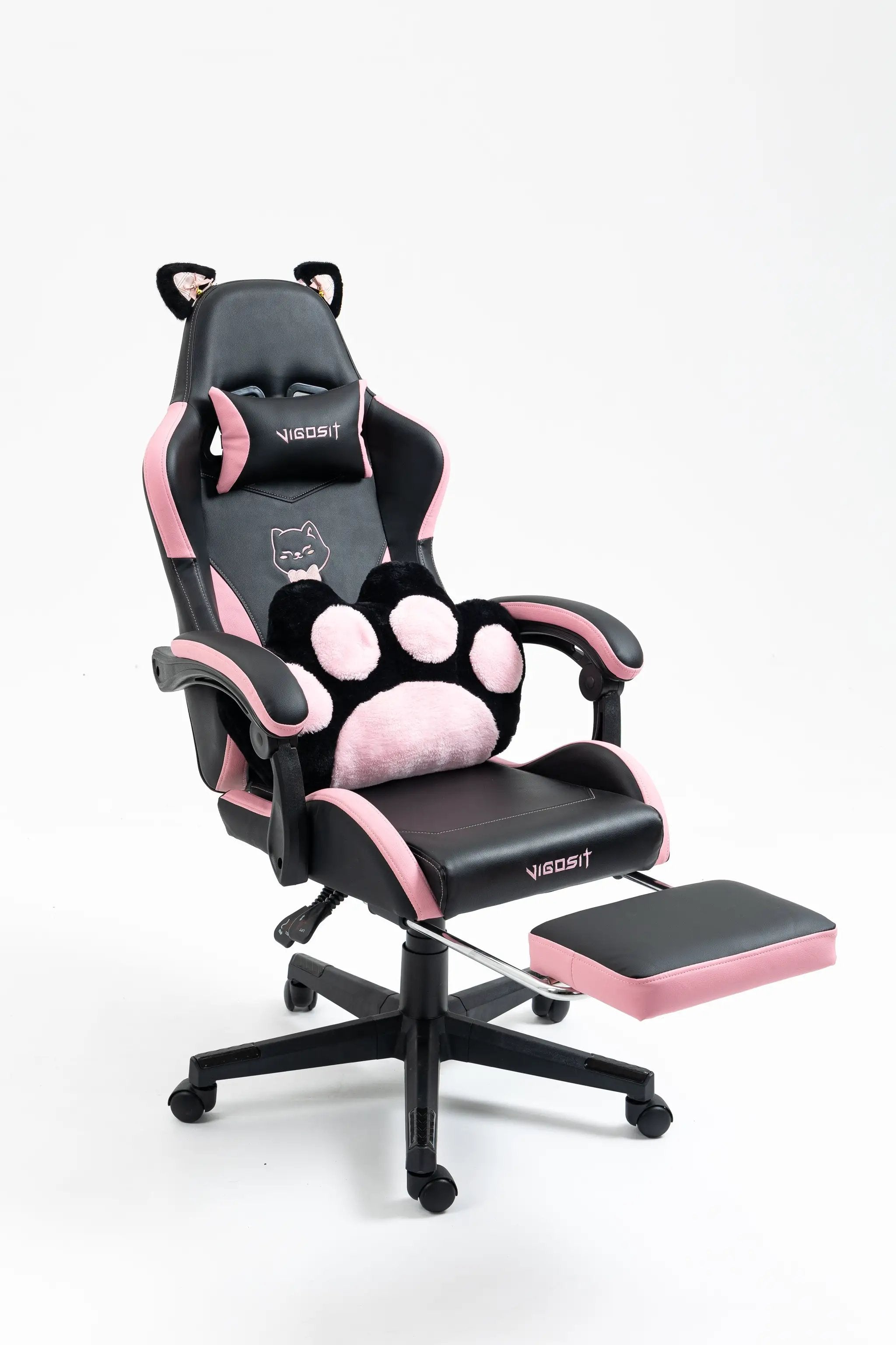 Cute Cat Gaming Chair with Paw Lumbar Cushion by HouseOfZazla