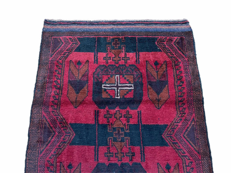 2' 10" X 4'6" Vintage Handmade Tribal Wool Rug Balouchi Rug Afghan Rug Red Black by Jewel Rugs