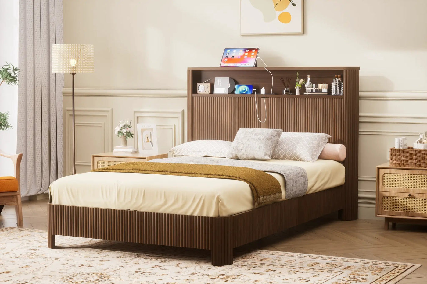 Full Extra Long Bed Frame with Storage Headboard by HouseOfZazla