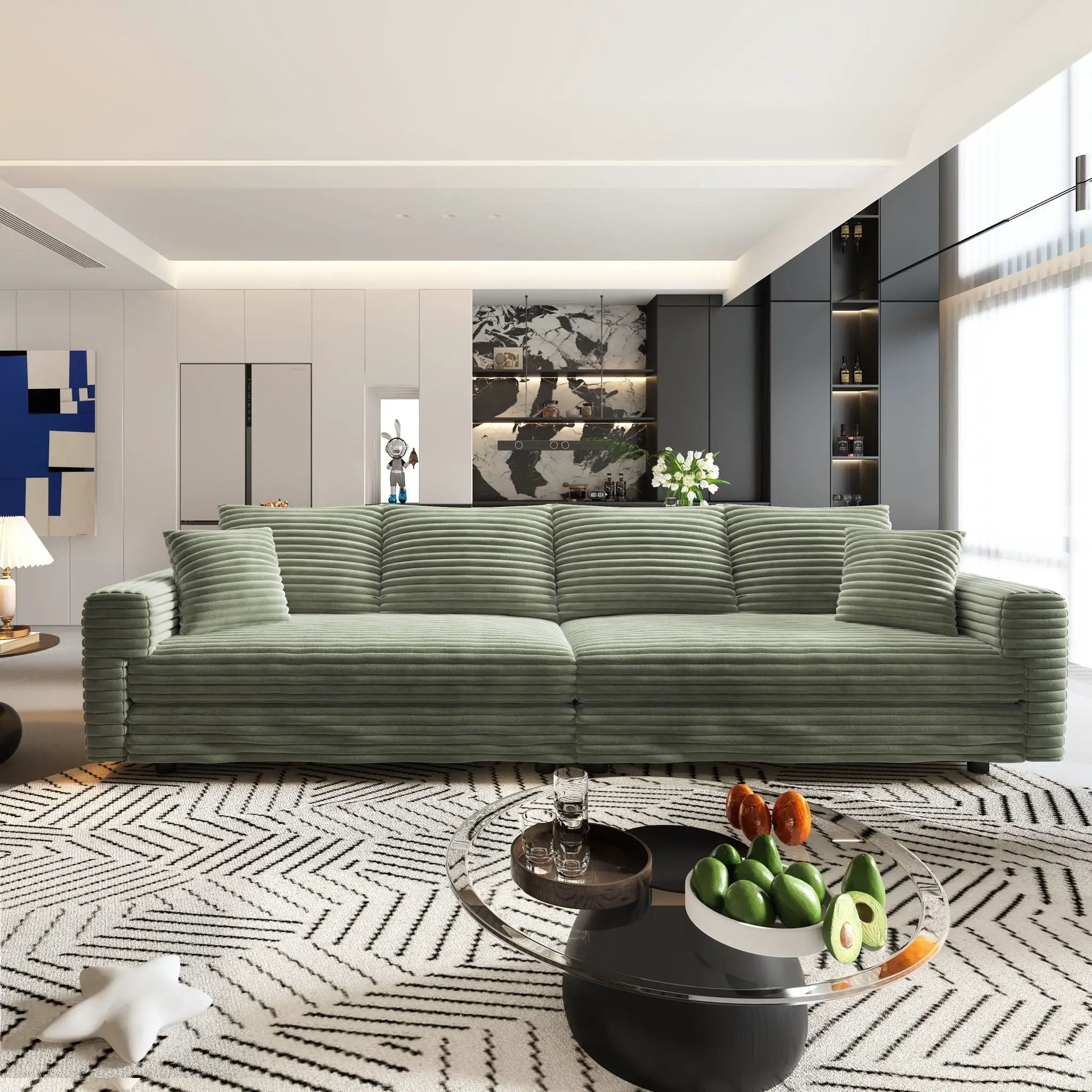 Convertible Deep Seat Sofa With Soft Pillows And Ottomans