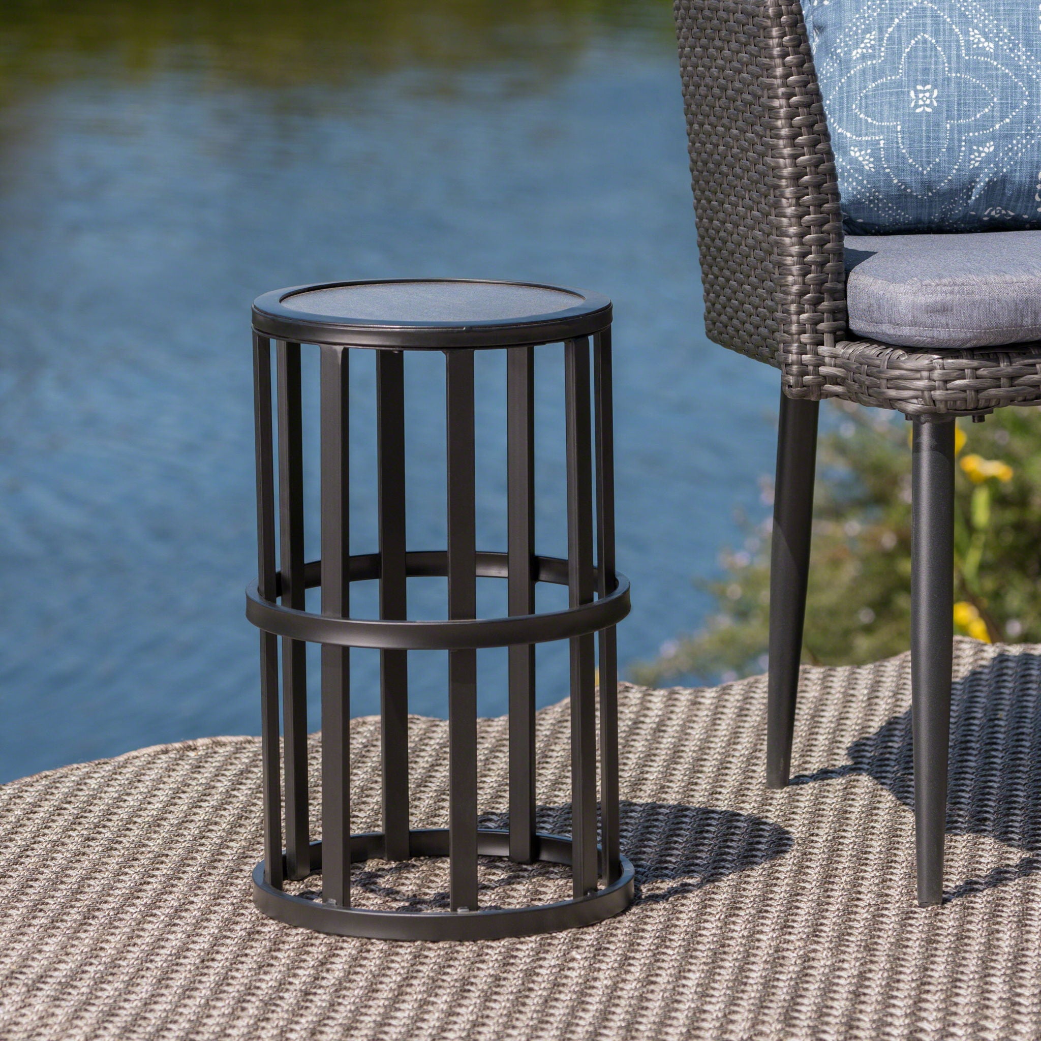 Outdoor Powder Coated Side Table - Gray by HouseOfZazla