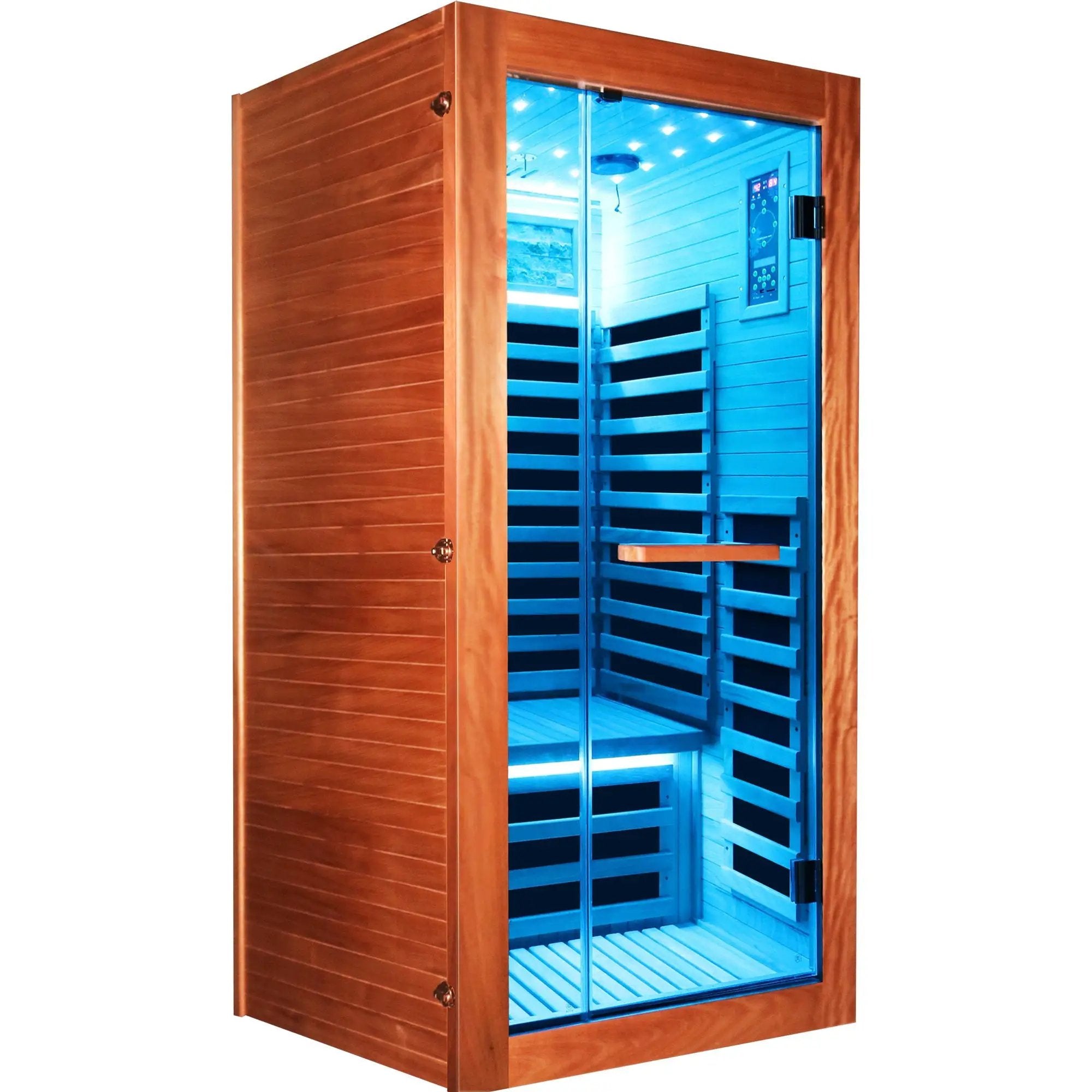 Single Person Sauna Room With LED Lighting, Epoxy Heating Plates, And Compact Design - American White Oak by HouseOfZazla