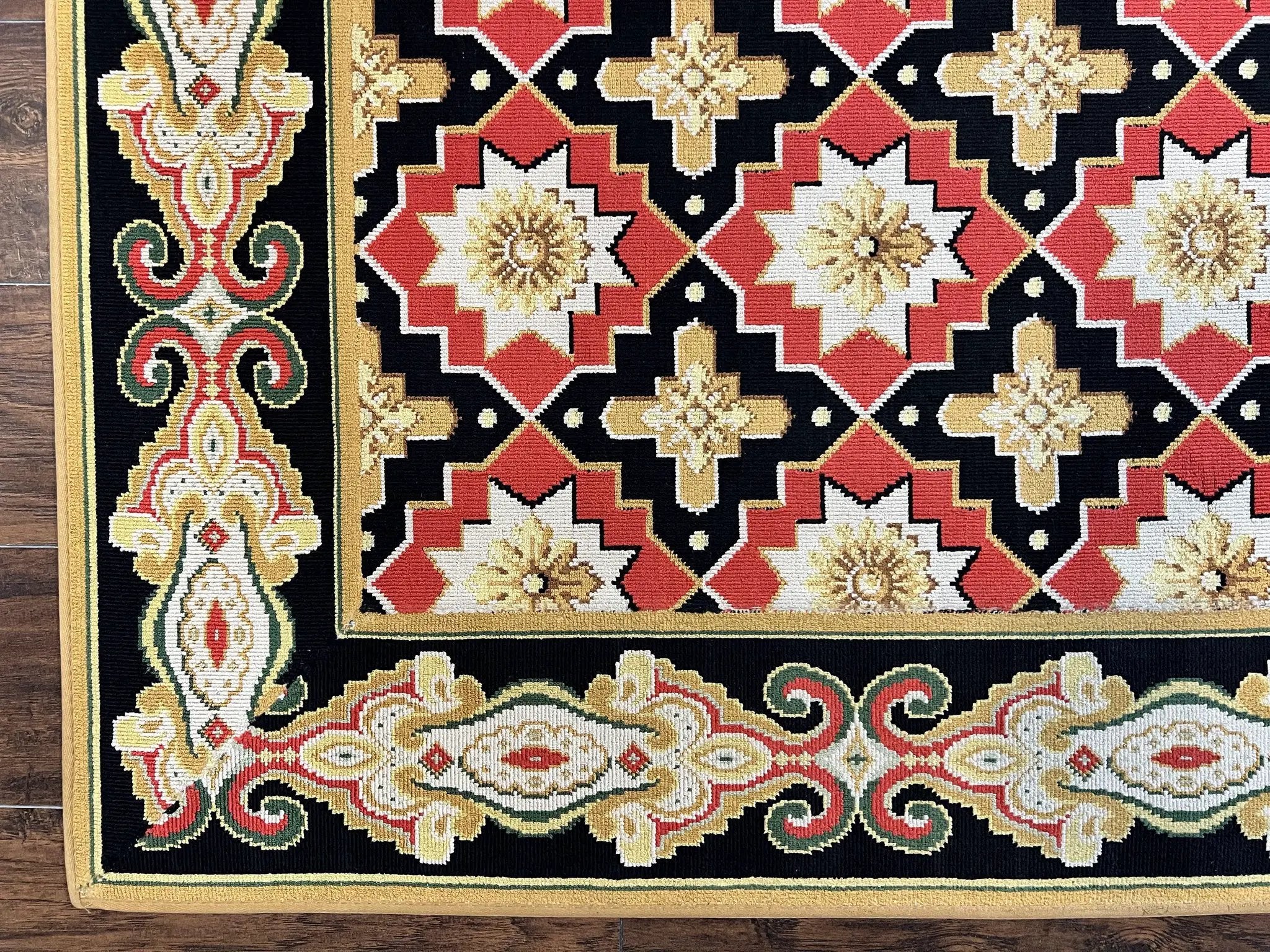 Runner Rug 4x19, Panel Design Rug, Custom Made Stark Runner Carpet, Wool, Vintage 4 x 19 Hallway Rug, European Design, Red Black Ivory Tan by Jewel Rugs