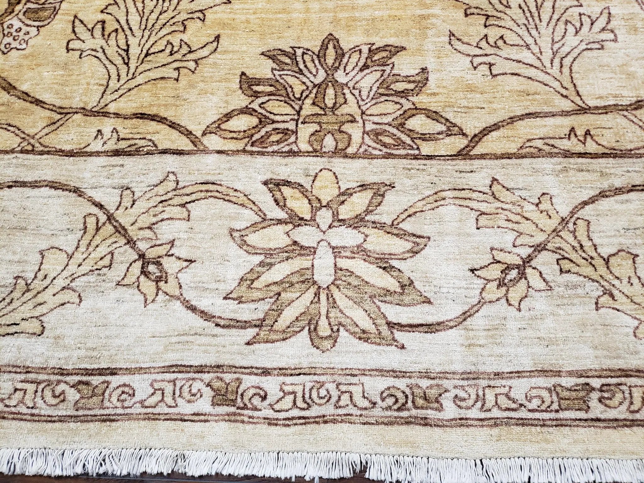 Oversized Peshawar Chobi Oushak Area Rug 11.6 x 12.5, Wool Hand-Knotted Light Gold & Ivory Decorative Pakistani Floral Carpet, 11x12 - 12x13 by Jewel Rugs