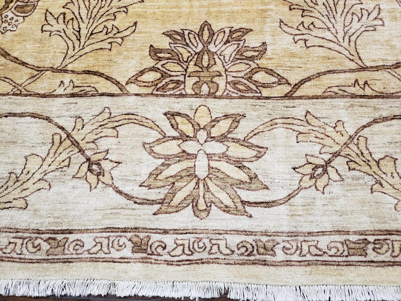 Oversized Peshawar Chobi Oushak Area Rug 11.6 x 12.5, Wool Hand-Knotted Light Gold & Ivory Decorative Pakistani Floral Carpet, 11x12 - 12x13 by Jewel Rugs
