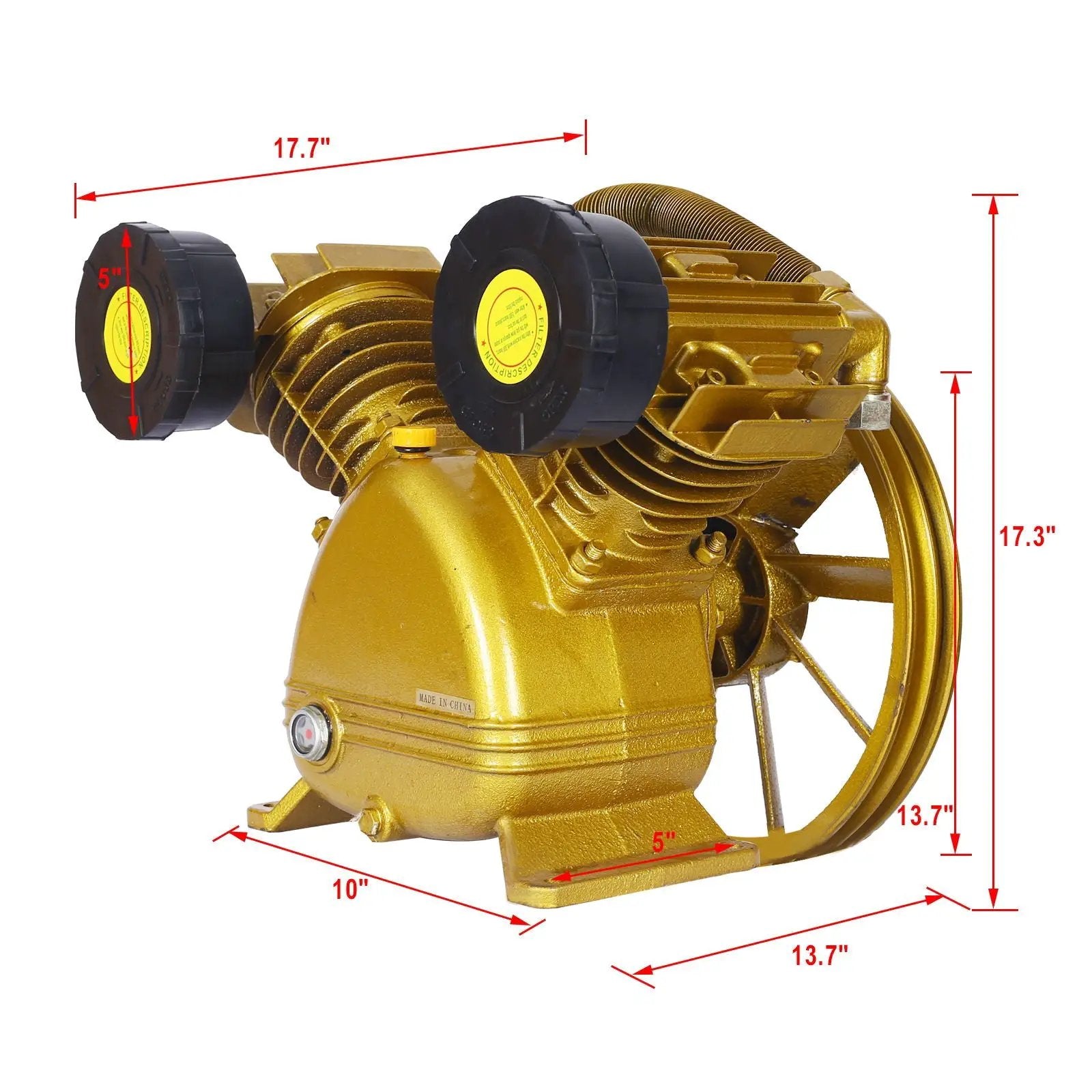 V Type Dual Cylinder Air Compressor Pump Head 5.5Hp 21Cfm 115 Psi - Golden by HouseOfZazla