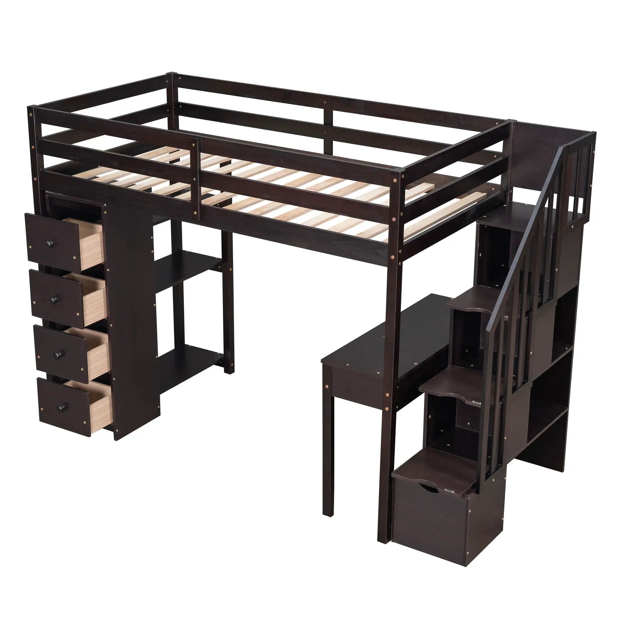 Loft Bed With Storage Drawers, Desk And Stairs With Shelves by HouseOfZazla