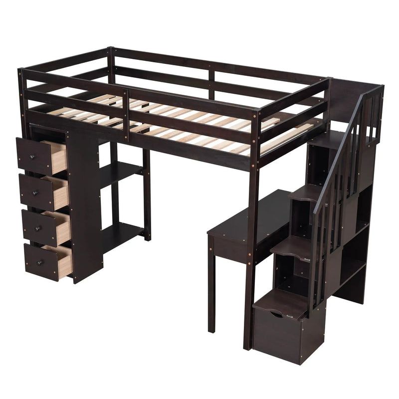Loft Bed With Storage Drawers, Desk And Stairs With Shelves by HouseOfZazla
