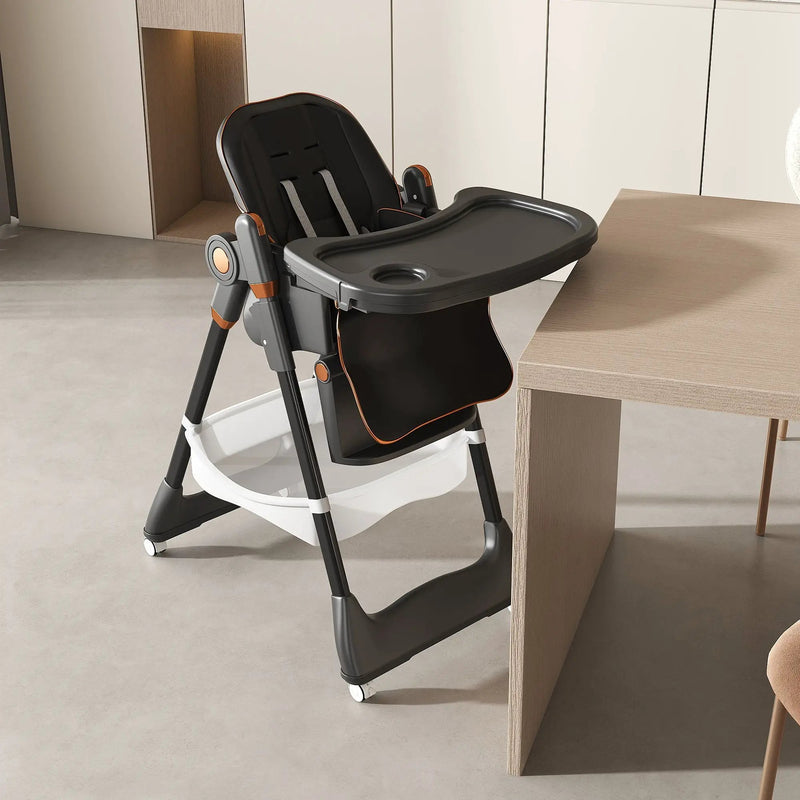 Adjustable Baby High Chair 0-6 Years, Portable Infant Feeding Seat With Safety Belt, Silent Lockable Wheels by HouseOfZazla