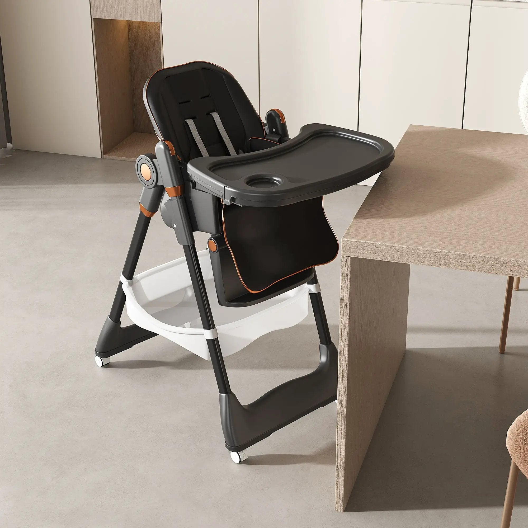 Adjustable Baby High Chair 0-6 Years, Portable Infant Feeding Seat With Safety Belt, Silent Lockable Wheels by Unique Piece Furniture