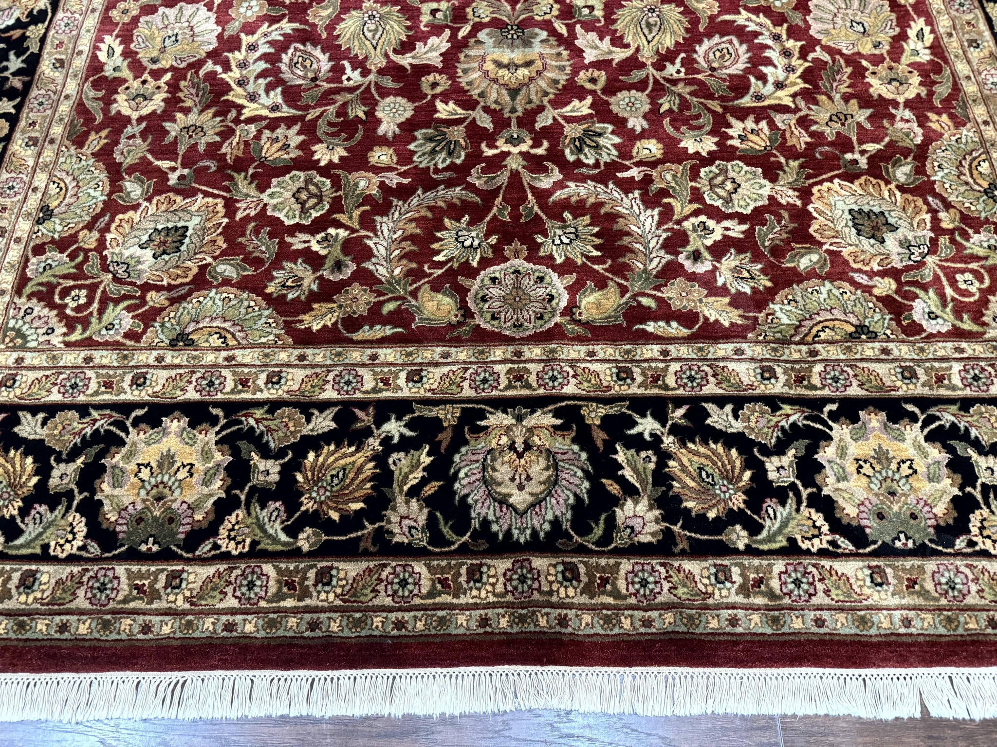 Indian Agra Rug 10x14, Traditional Oriental Carpet, Room Sized Wool Area Rug, Floral, Maroon by Jewel Rugs