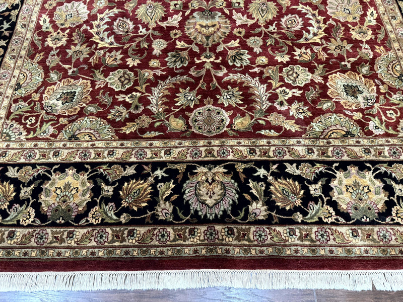 Indian Agra Rug 10x14, Traditional Oriental Carpet, Room Sized Wool Area Rug, Floral, Maroon by Jewel Rugs