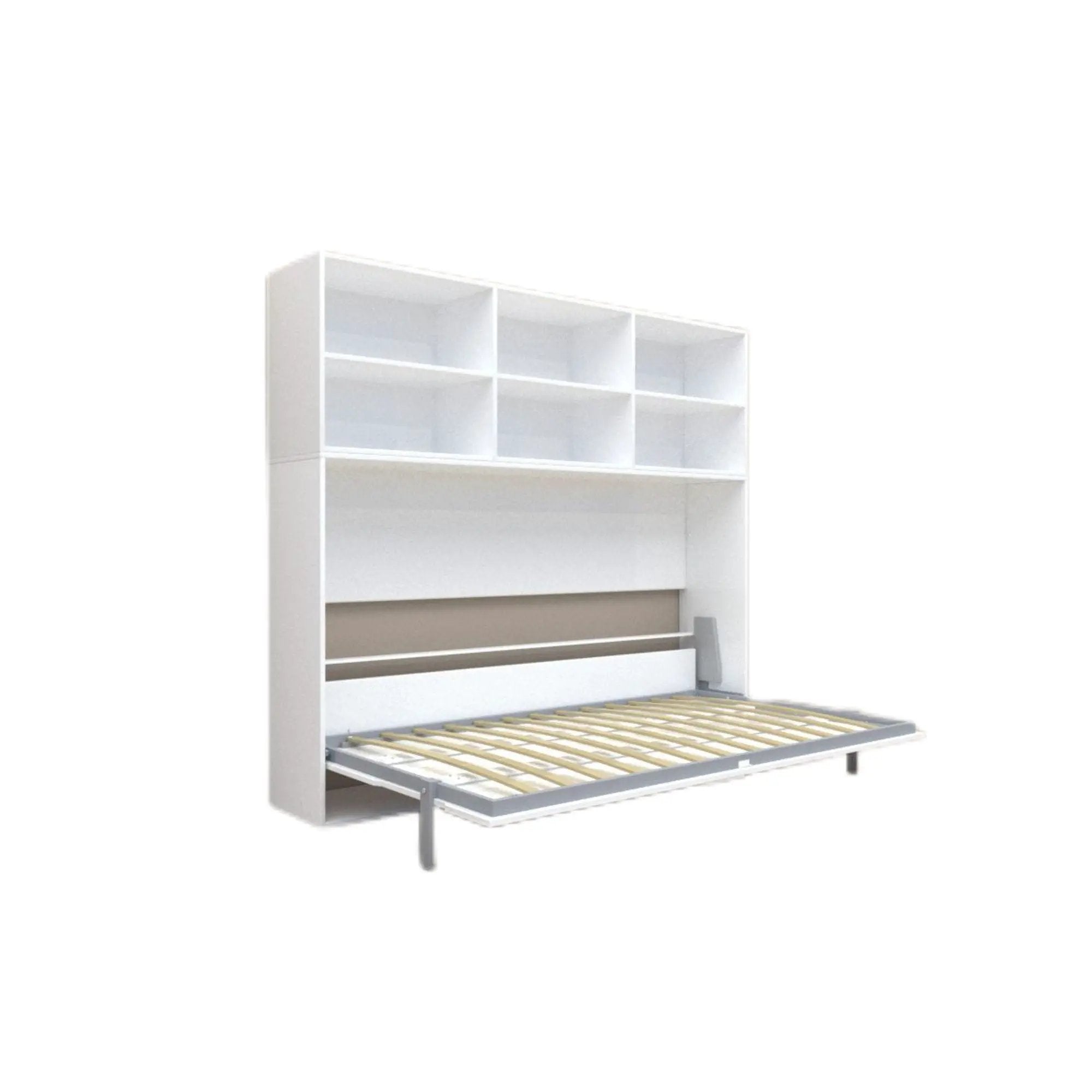 Mordern Design Twin Size Horizontal Murphy Bed With Shelf Storage For Bedroom Or Guestroom Wall Bed Space Saving Hidden Bed With New Style Gas Struts - White by HouseOfZazla