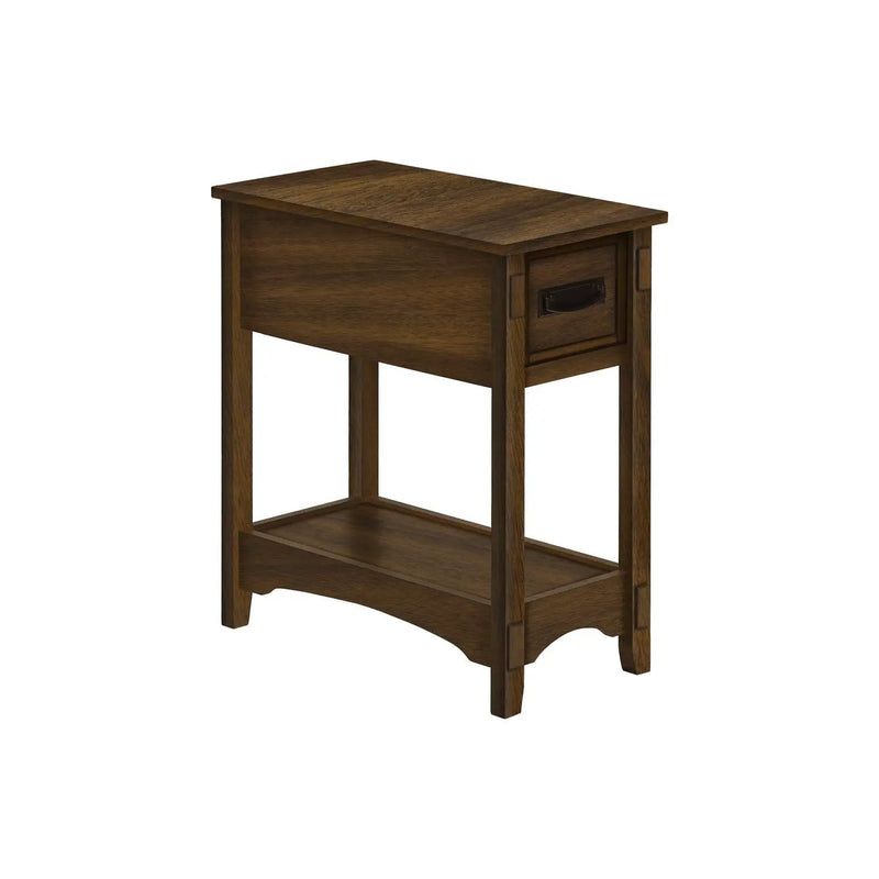 Accent End Table, 2 Tier, Narrow, Storage Drawer, Transitional - Walnut by Unique Piece Furniture