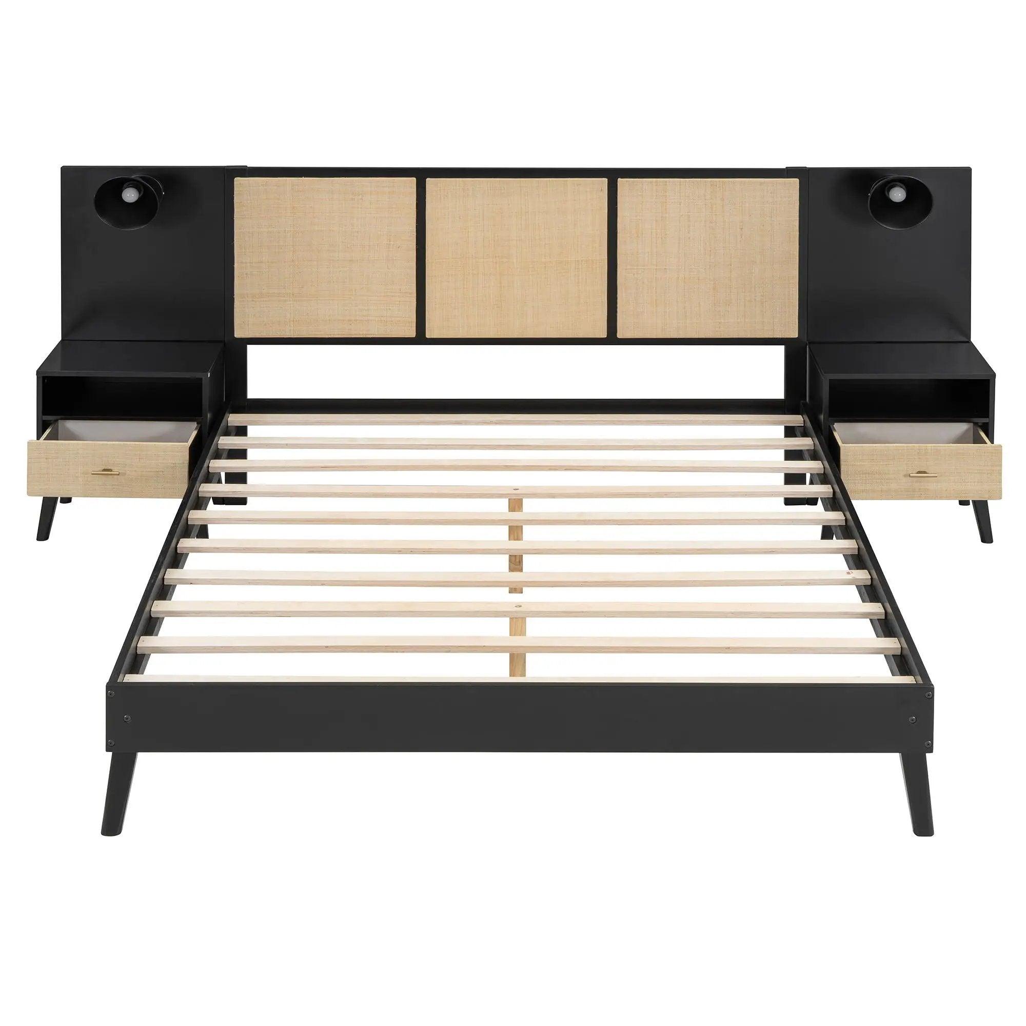 Bed Frame With 2 Nightstands Elegant Design With Lamps by HouseOfZazla