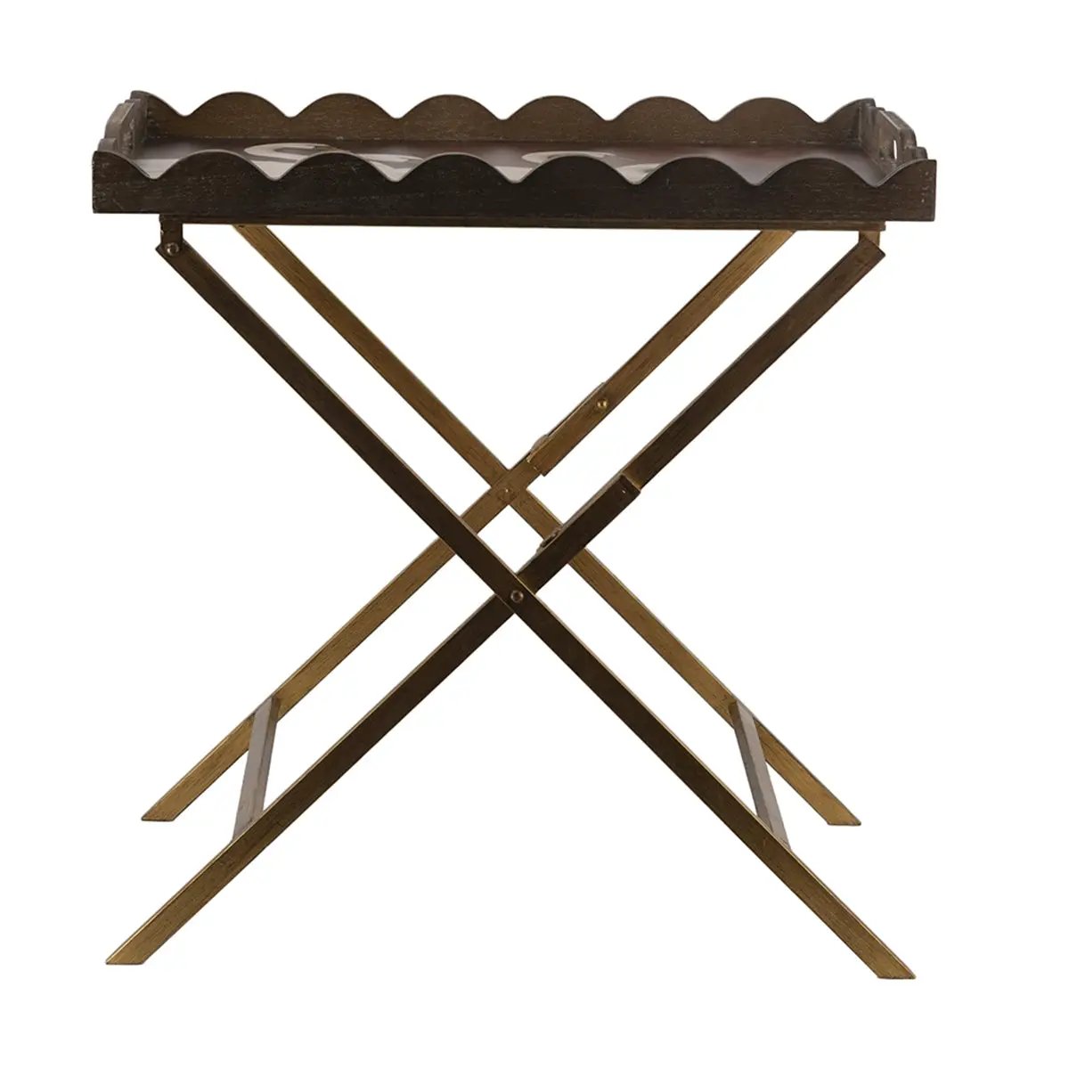 23.5x15.5x24 Brown MDF Tray Table with White Swan Motif and Iron Base by HouseOfZazla