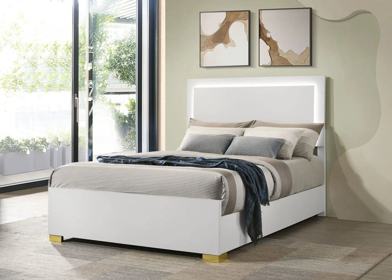Marceline Wood Full LED Panel Bed White by Unique Piece Furniture