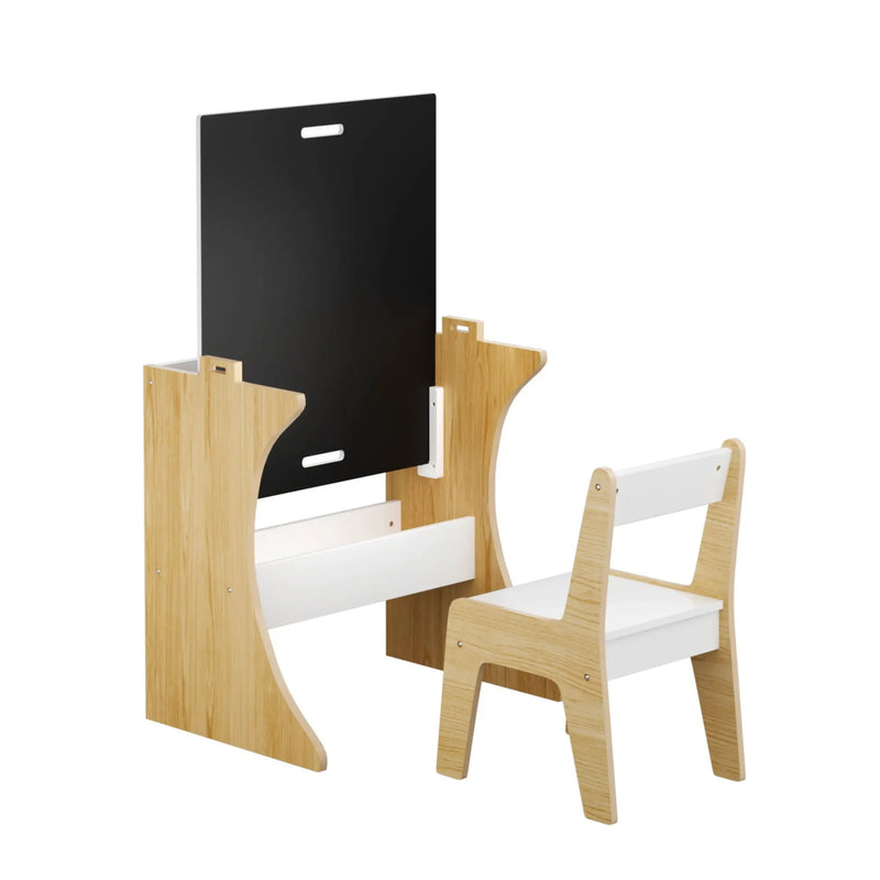 Table Set With 1 Chair, Multifunctional Study Table Convertible Top for Study, Drawing & Play - White by HouseOfZazla