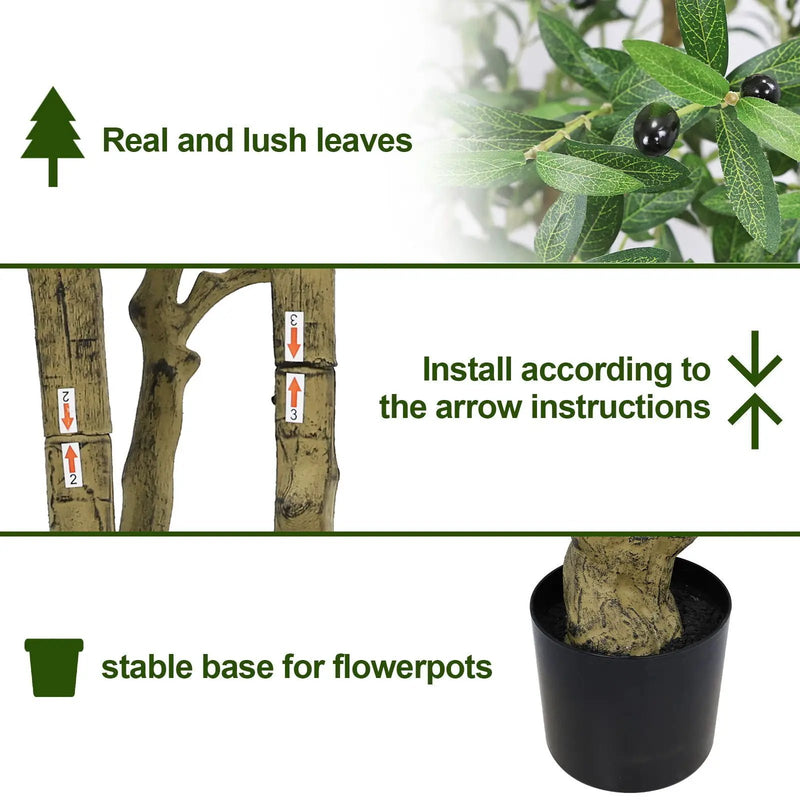 Artificial Olive Tree Large With Trunk, Indoor / Outdoor Decorative Plant For Living Room - Green by Unique Piece Furniture
